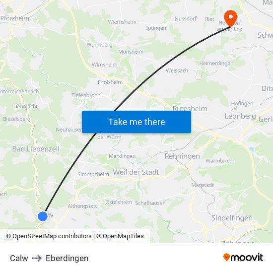 Calw to Eberdingen map