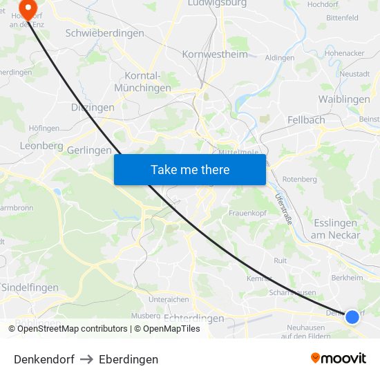 Denkendorf to Eberdingen map