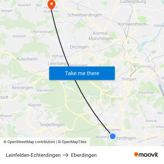 Leinfelden-Echterdingen to Eberdingen map