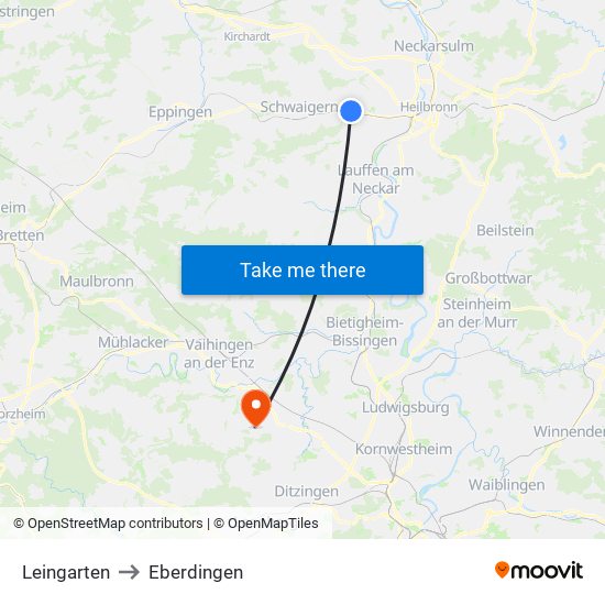 Leingarten to Eberdingen map