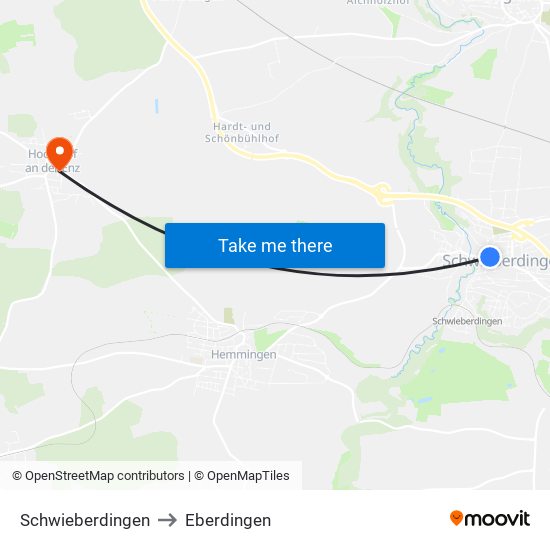 Schwieberdingen to Eberdingen map