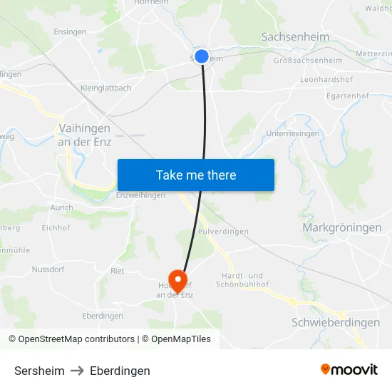 Sersheim to Eberdingen map