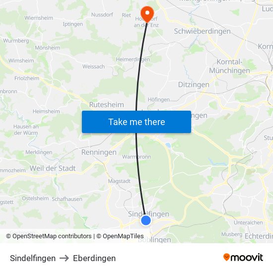 Sindelfingen to Eberdingen map