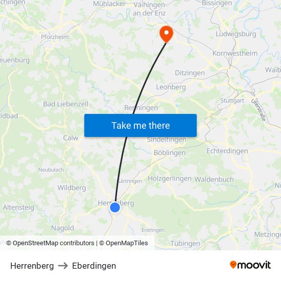Herrenberg to Eberdingen map
