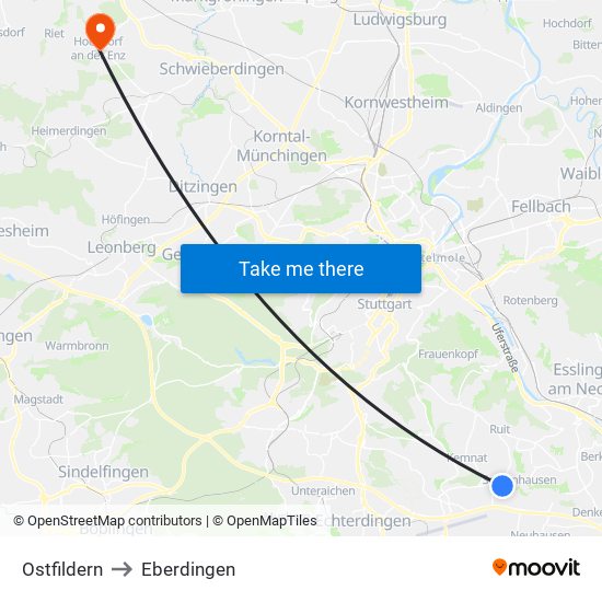 Ostfildern to Eberdingen map