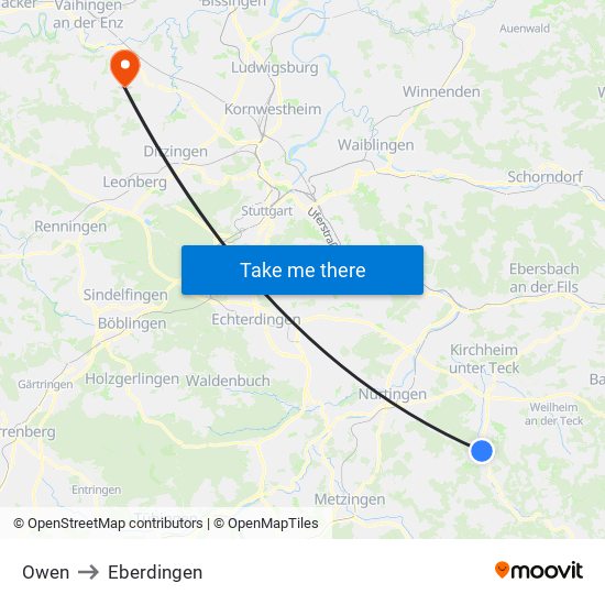 Owen to Eberdingen map