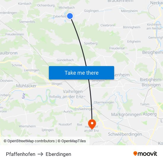 Pfaffenhofen to Eberdingen map