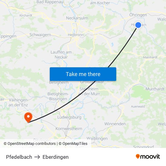 Pfedelbach to Eberdingen map