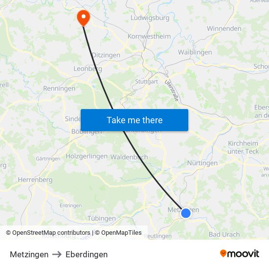 Metzingen to Eberdingen map