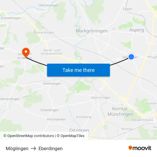 Möglingen to Eberdingen map