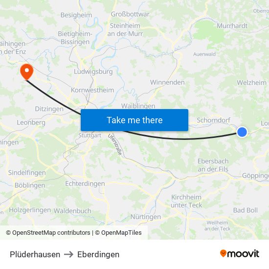 Plüderhausen to Eberdingen map