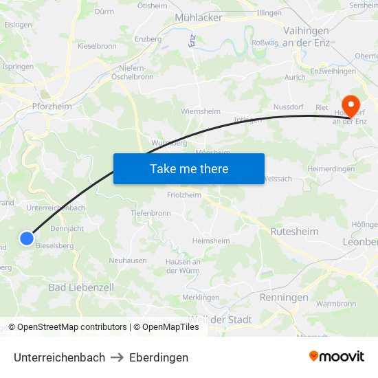 Unterreichenbach to Eberdingen map