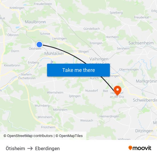 Ötisheim to Eberdingen map