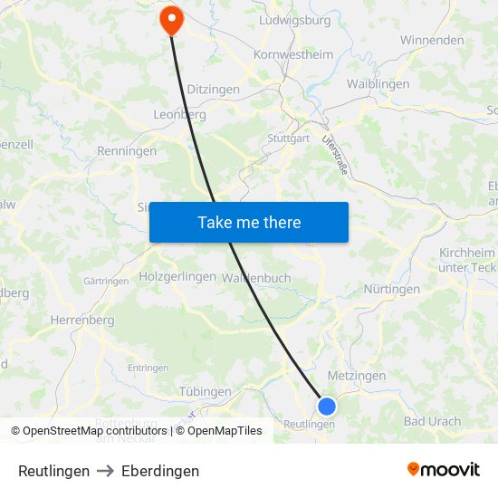 Reutlingen to Eberdingen map