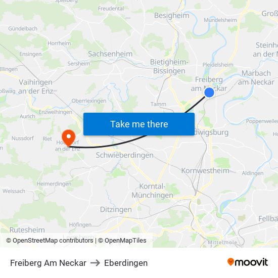Freiberg Am Neckar to Eberdingen map