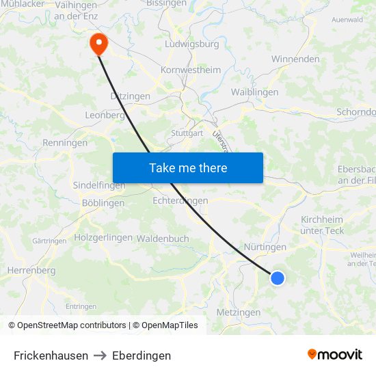 Frickenhausen to Eberdingen map