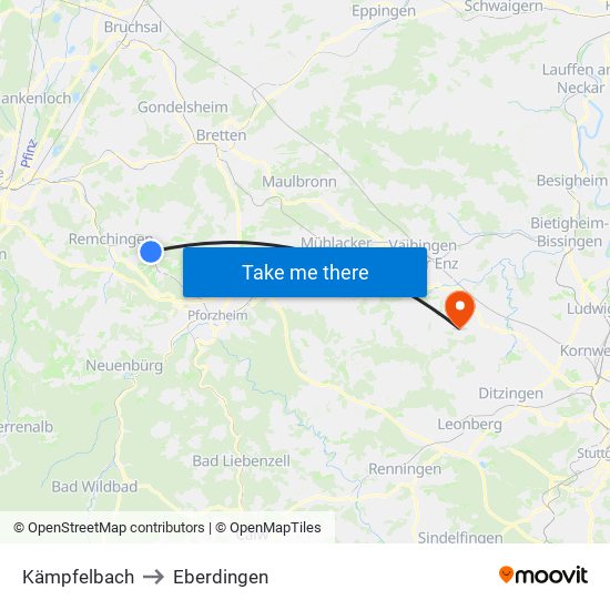 Kämpfelbach to Eberdingen map