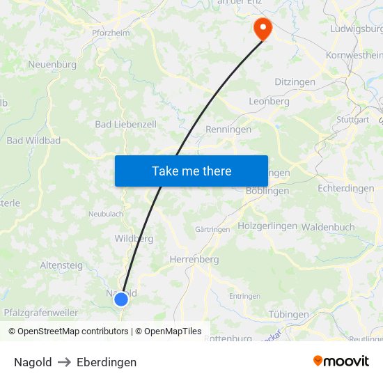 Nagold to Eberdingen map