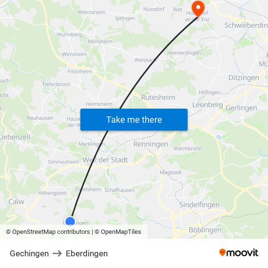 Gechingen to Eberdingen map