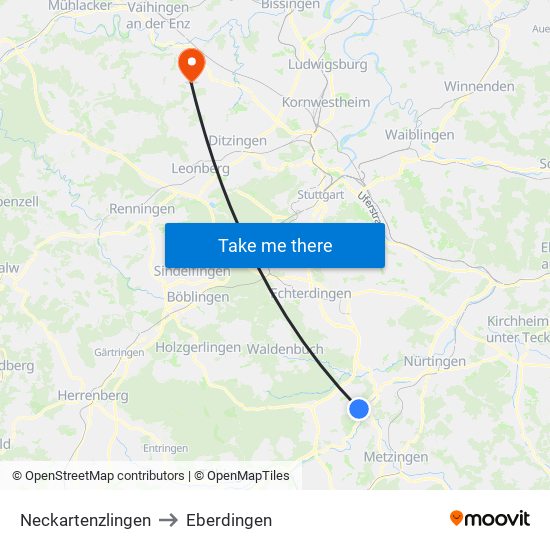 Neckartenzlingen to Eberdingen map