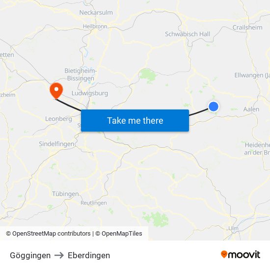 Göggingen to Eberdingen map