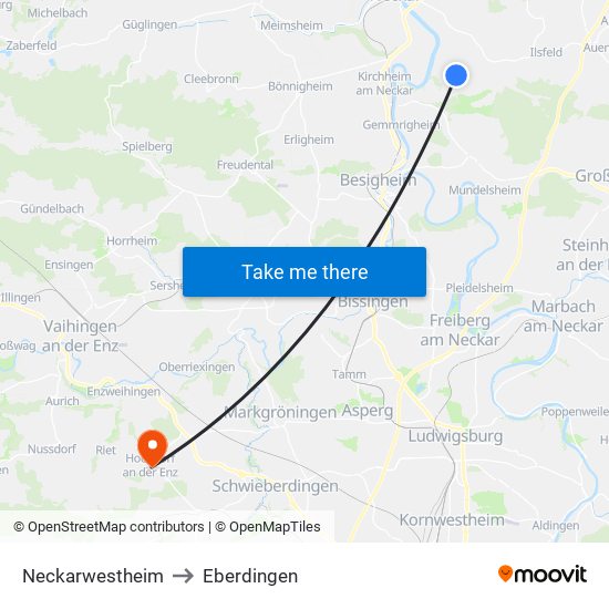 Neckarwestheim to Eberdingen map