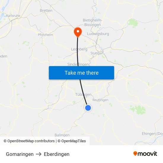 Gomaringen to Eberdingen map