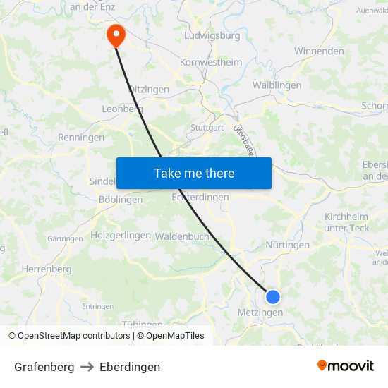 Grafenberg to Eberdingen map