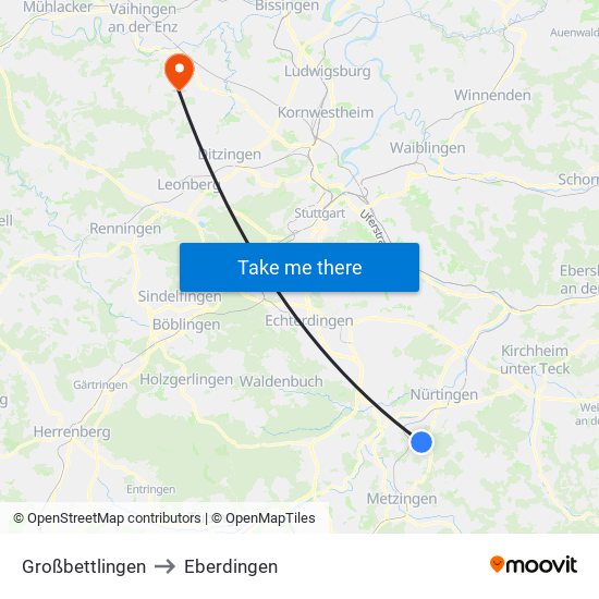 Großbettlingen to Eberdingen map