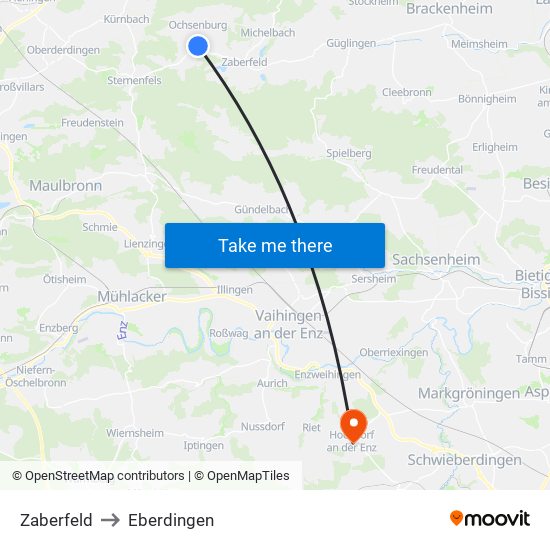 Zaberfeld to Eberdingen map