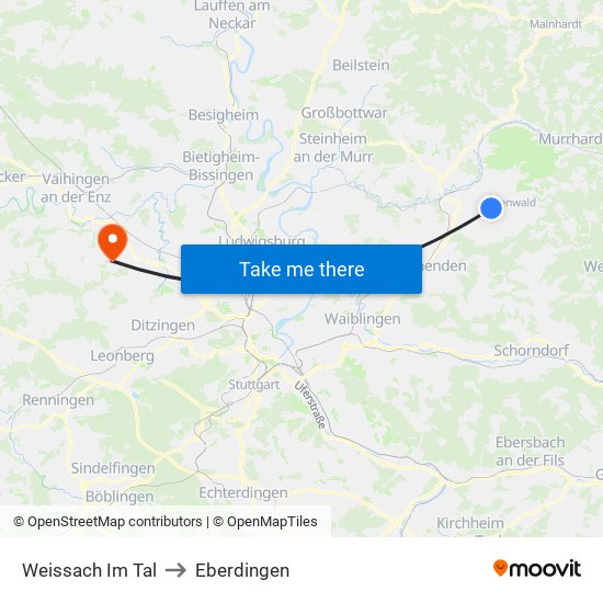 Weissach Im Tal to Eberdingen map