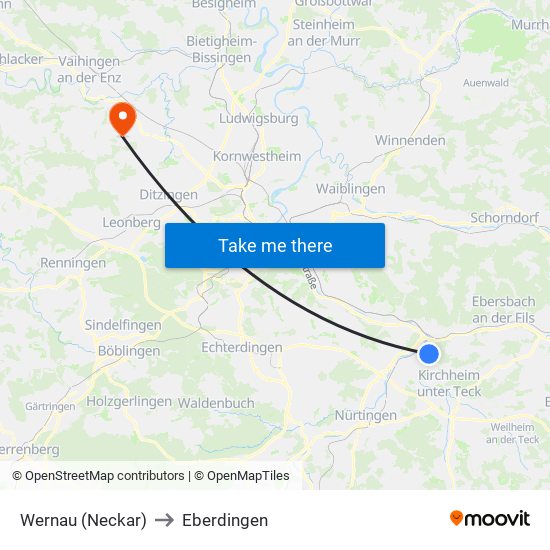 Wernau (Neckar) to Eberdingen map