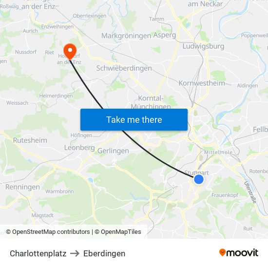 Charlottenplatz to Eberdingen map