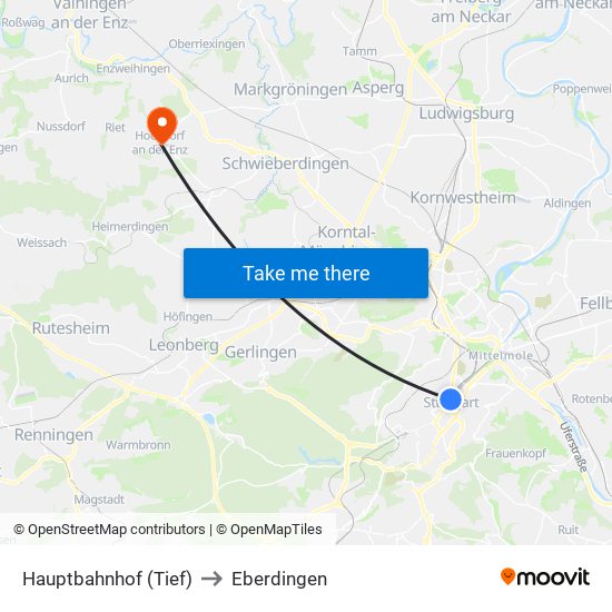 Hauptbahnhof (Tief) to Eberdingen map