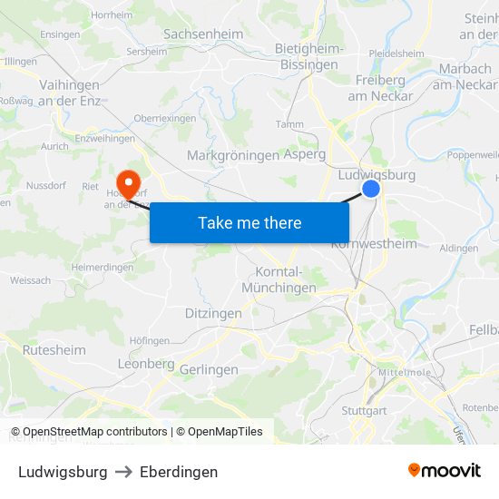 Ludwigsburg to Eberdingen map