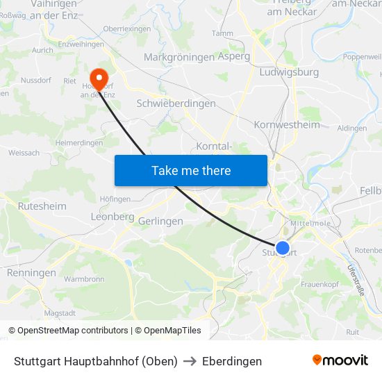 Stuttgart Hauptbahnhof (Oben) to Eberdingen map