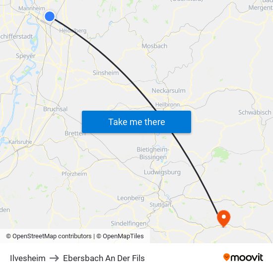 Ilvesheim to Ebersbach An Der Fils map
