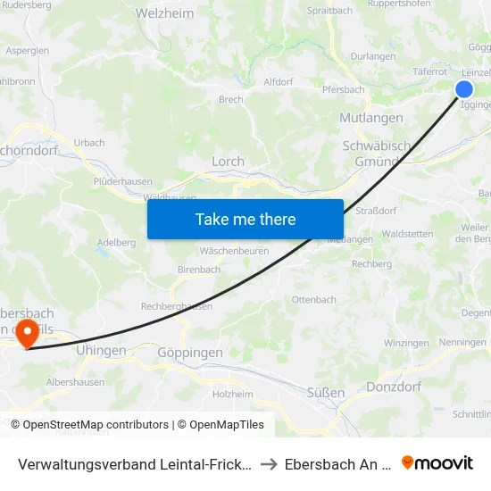 Verwaltungsverband Leintal-Frickenhofer Höhe to Ebersbach An Der Fils map