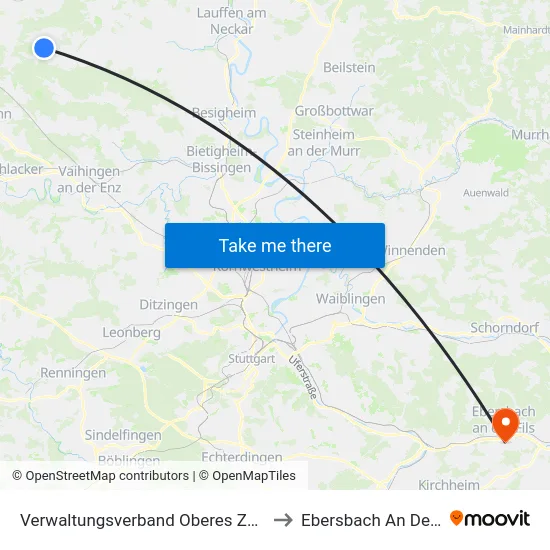 Verwaltungsverband Oberes Zabergäu to Ebersbach An Der Fils map