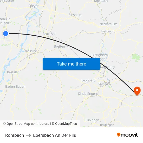 Rohrbach to Ebersbach An Der Fils map