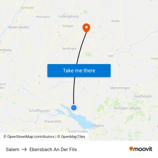 Salem to Ebersbach An Der Fils map