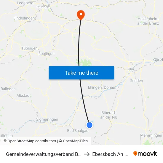 Gemeindeverwaltungsverband Bad Buchau to Ebersbach An Der Fils map