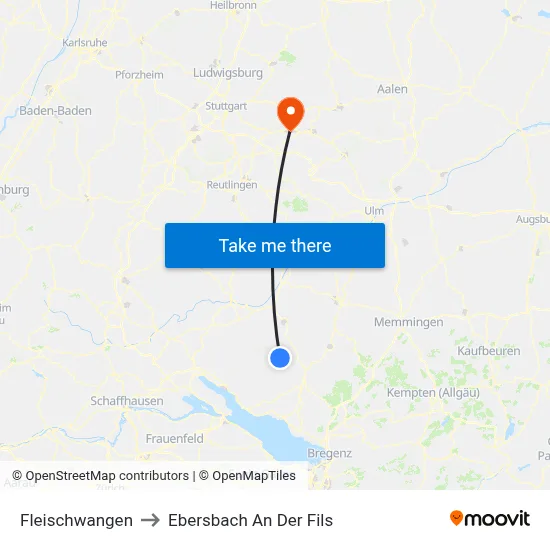 Fleischwangen to Ebersbach An Der Fils map