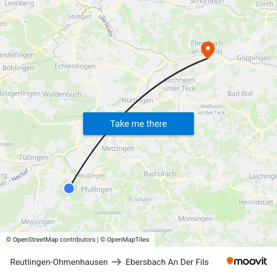 Reutlingen-Ohmenhausen to Ebersbach An Der Fils map