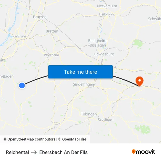 Reichental to Ebersbach An Der Fils map