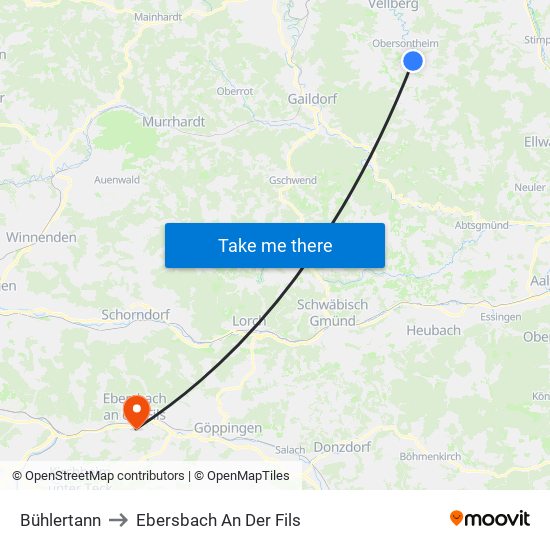 Bühlertann to Ebersbach An Der Fils map