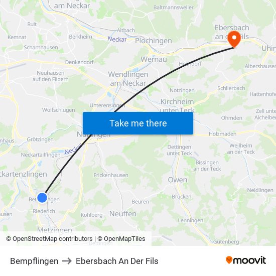 Bempflingen to Ebersbach An Der Fils map