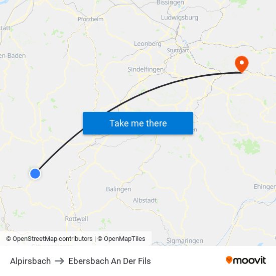 Alpirsbach to Ebersbach An Der Fils map