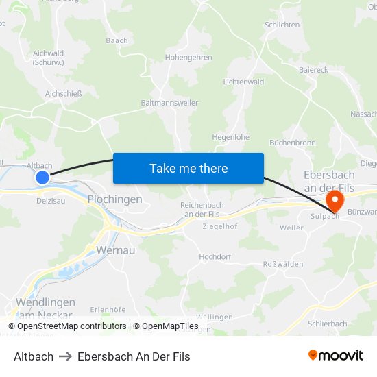 Altbach to Ebersbach An Der Fils map