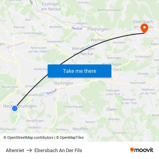 Altenriet to Ebersbach An Der Fils map